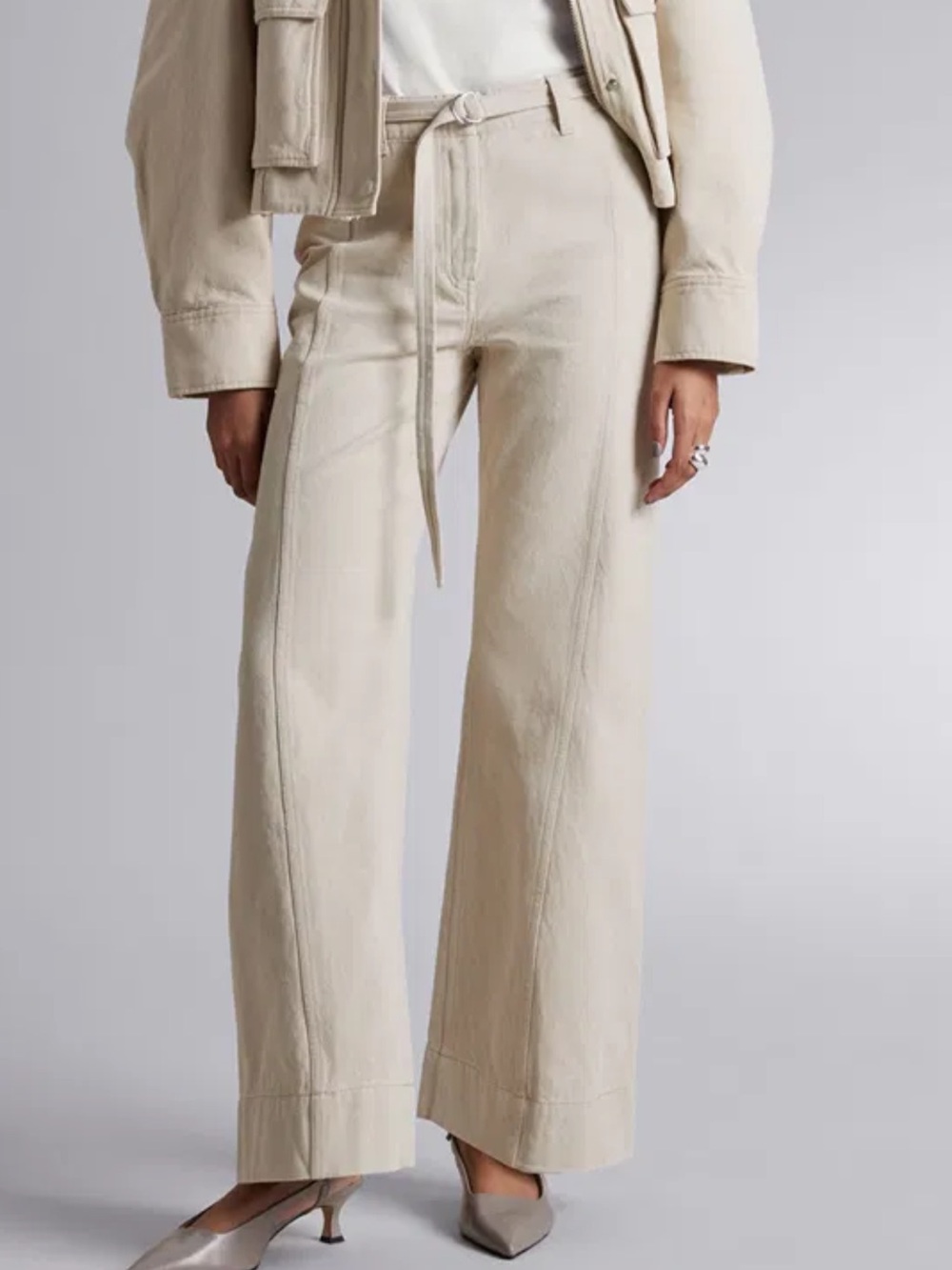 Zara Wide-Leg Belted Jeans - Cream